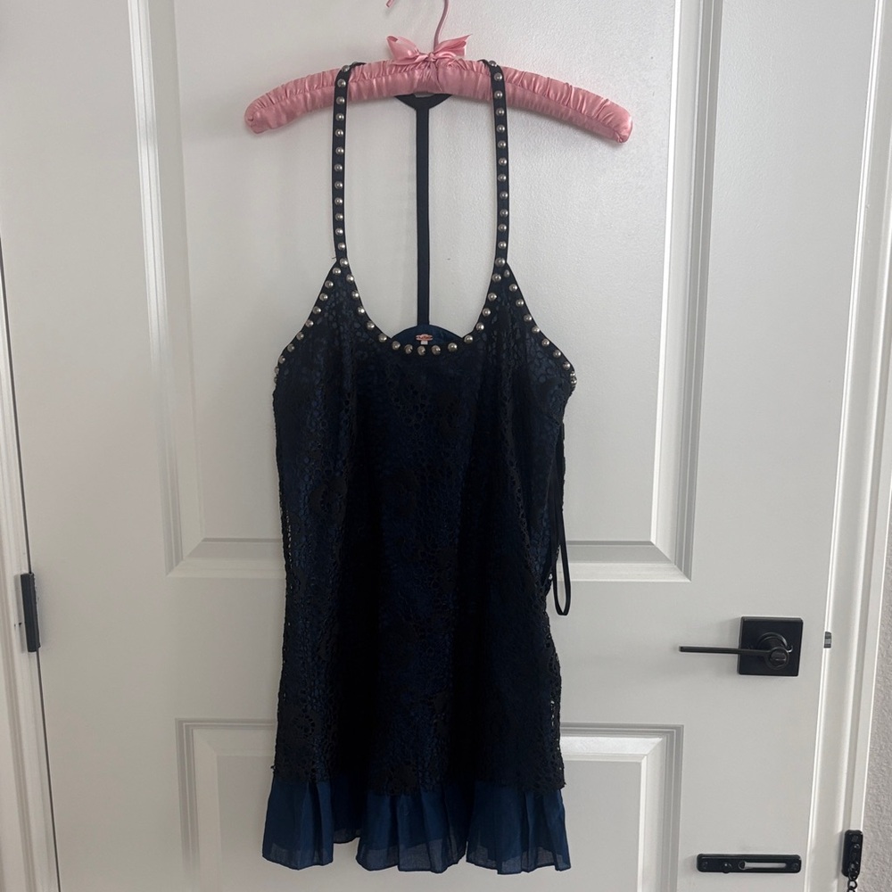 Free People black Lace Dress with Studded Straps, new